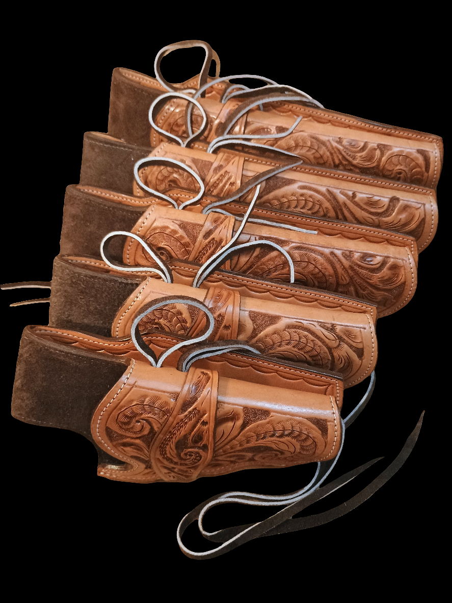 Hand Tooled TAN Leather Drop Leg Revolver Holster – LARGE Judge-Style Cowboy Holster for Ruger, Taurus Judge, S&W Governor | Suede Lined