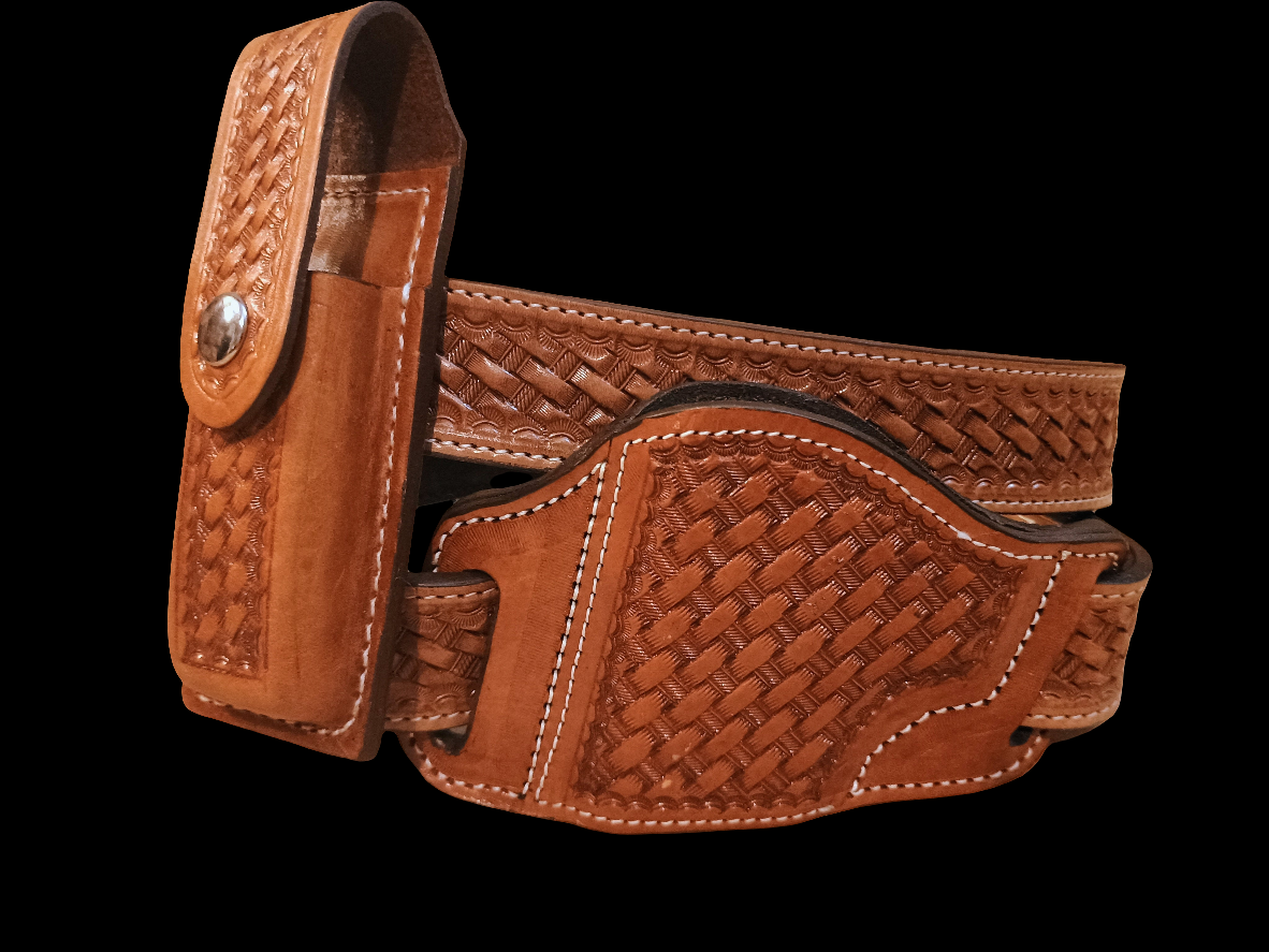 Classic Western Basket Weave Hand Tooled Full Grain Leather Concealed Carry / Western Belt - Tan