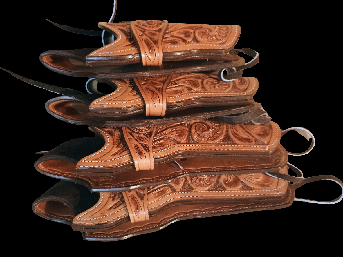 Hand Tooled TAN Leather Drop Leg Revolver Holster – LARGE Judge-Style Cowboy Holster for Ruger, Taurus Judge, S&W Governor | Suede Lined