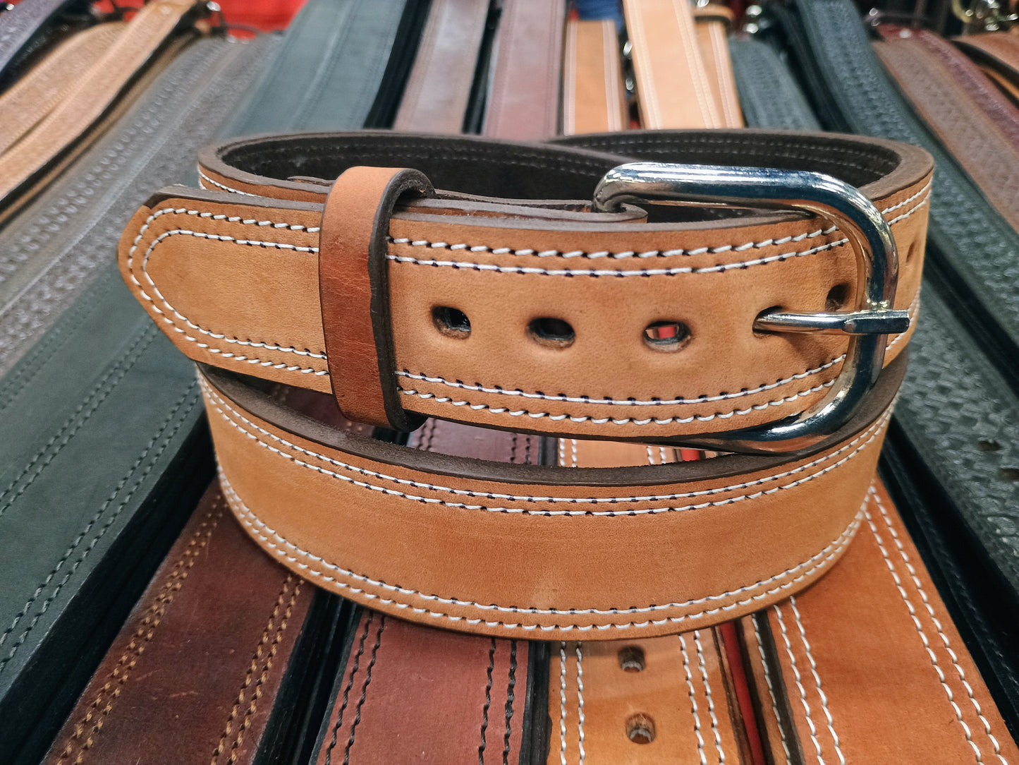 Classic Carry Double Stitch Smooth Full Grain Leather Concealed Carry / Western Belt - Saddle Tan
