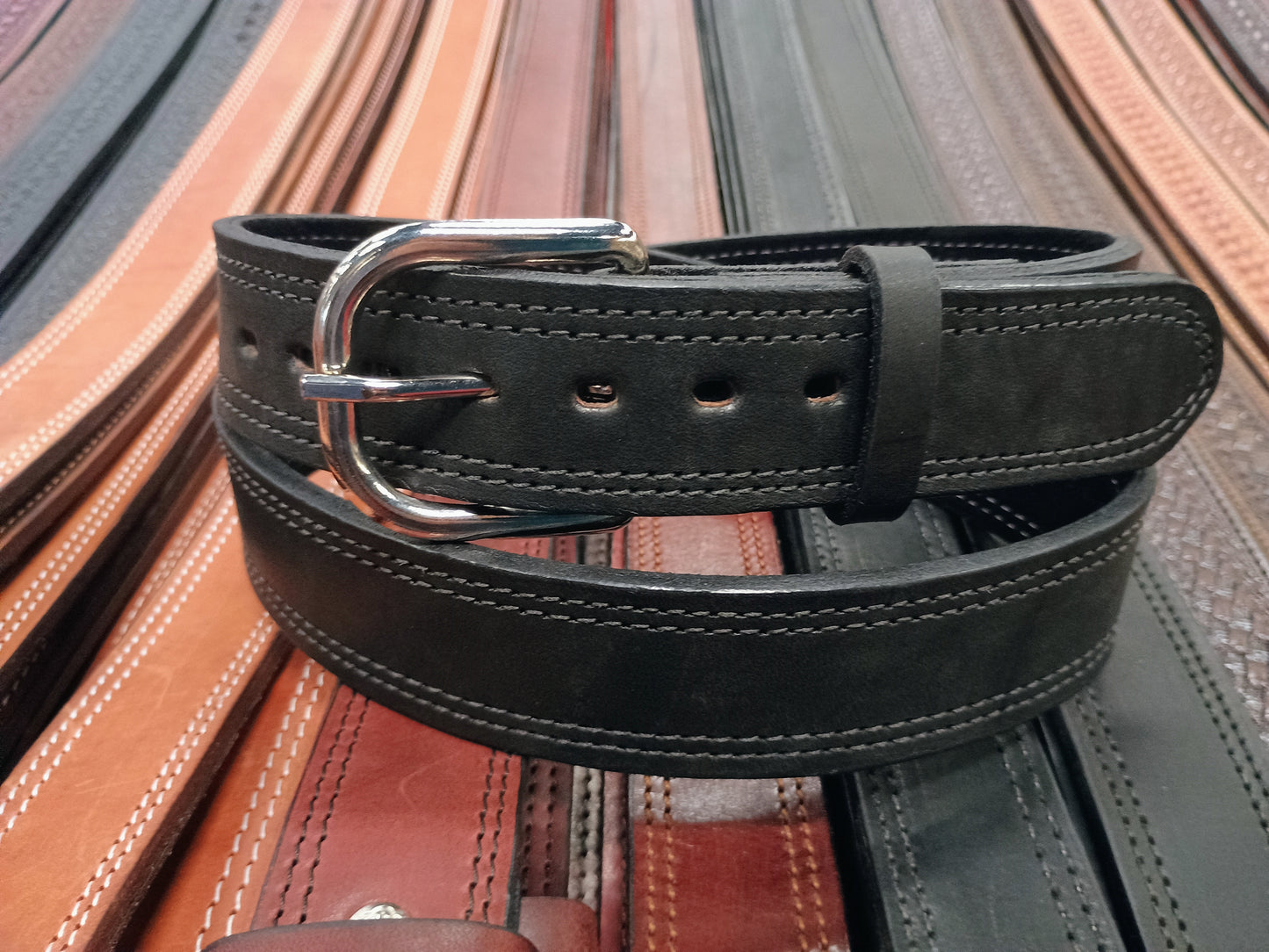 Classic Carry Double Stitch Smooth Full Grain Leather Concealed Carry / Western Belt - Black