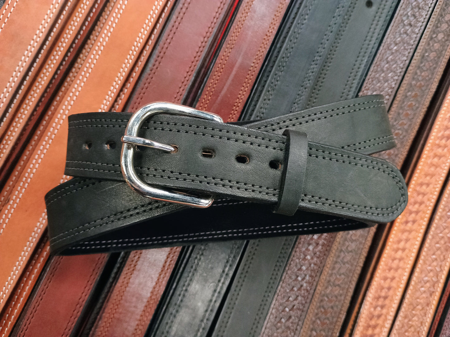 Classic Carry Double Stitch Smooth Full Grain Leather Concealed Carry / Western Belt - Black