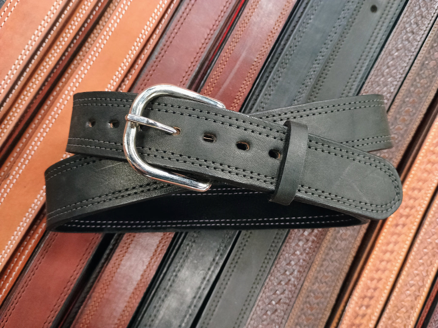 Classic Carry Double Stitch Smooth Full Grain Leather Concealed Carry / Western Belt - Black