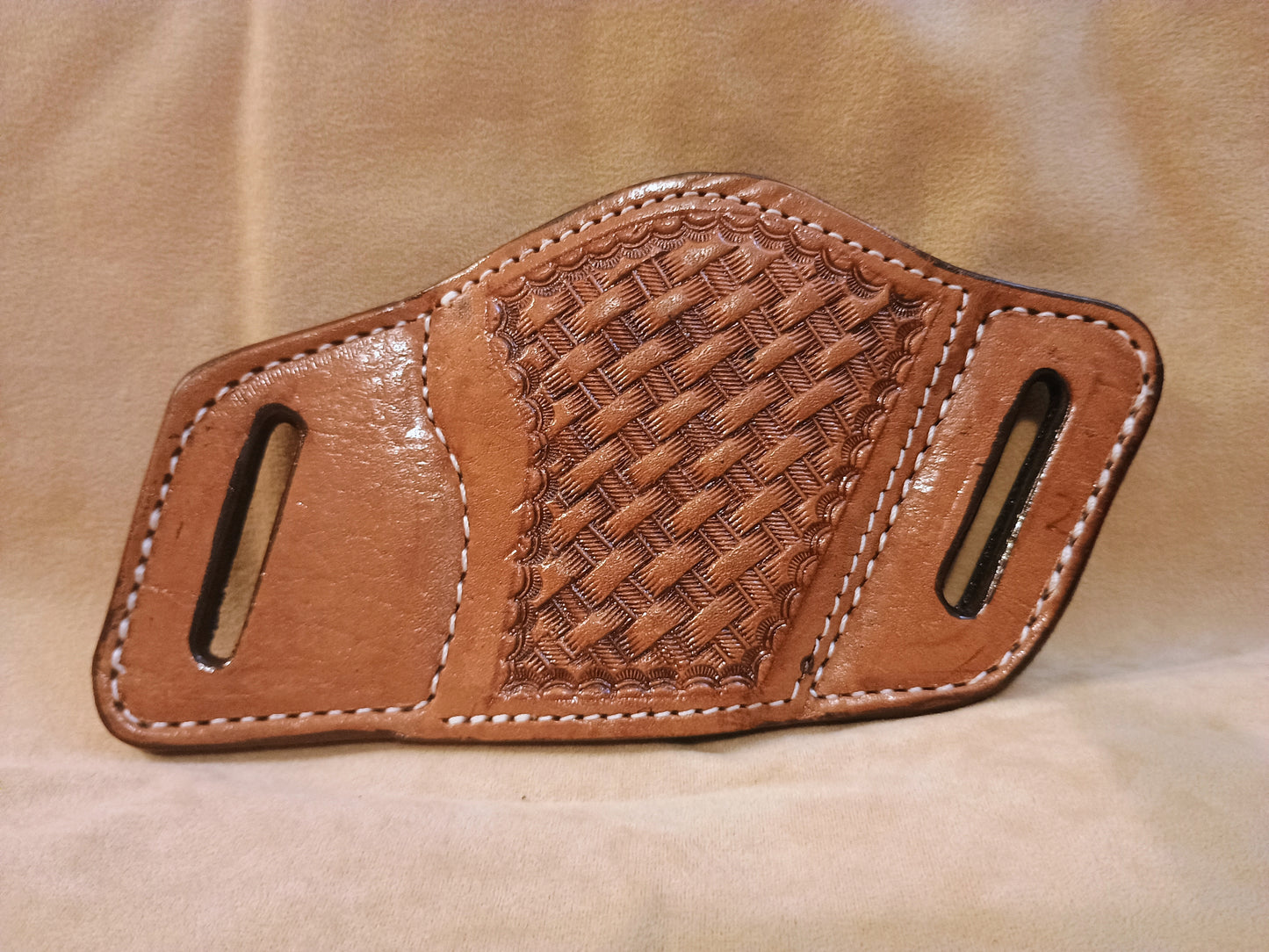 Saddle Tan Basketweave - Premium Full Grain Hand Tooled Leather Belt Slide Holster – Suede Lined OWB Sizes for Semi-Autos & Revolvers