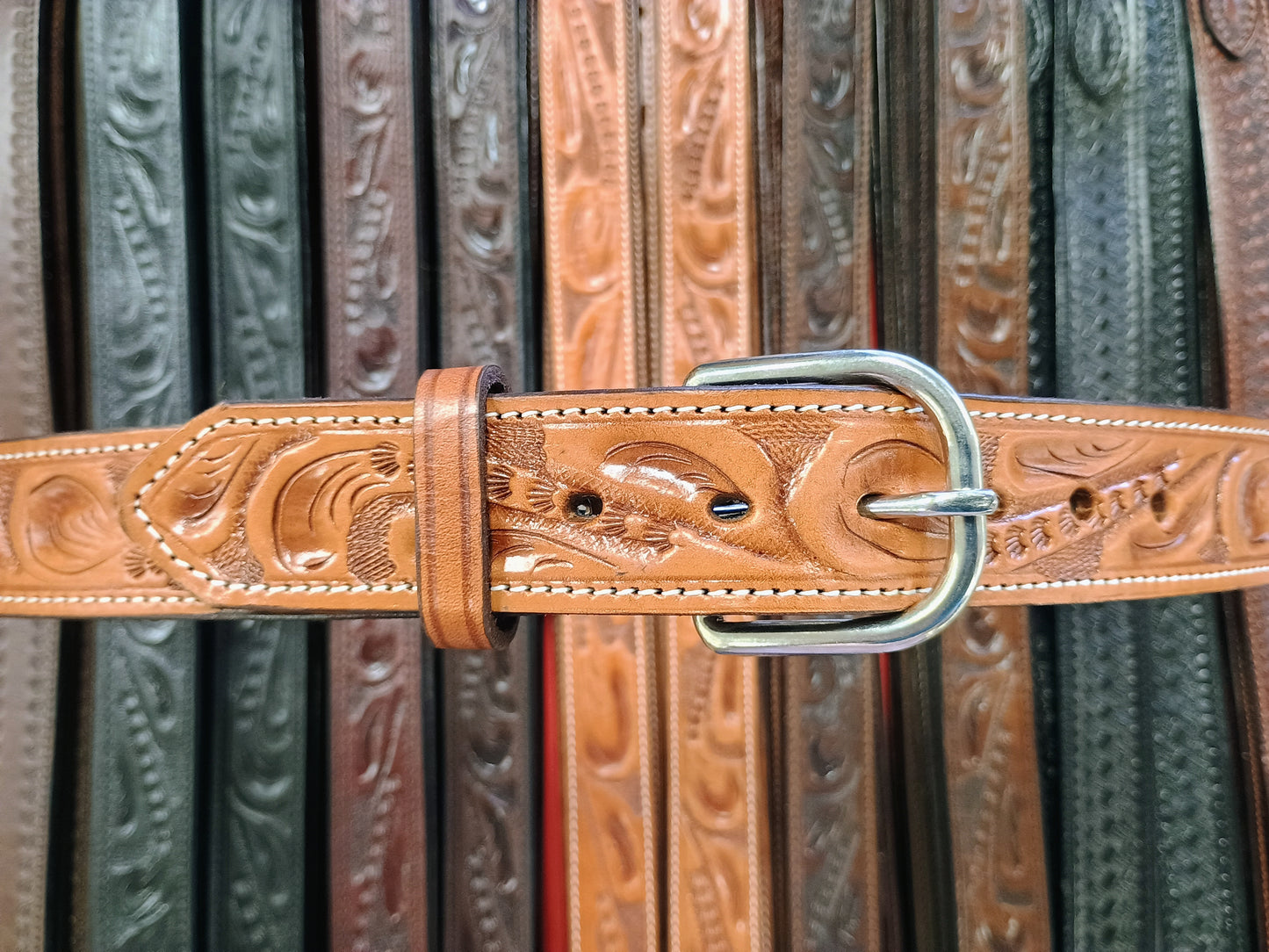 Western Botanical / Leaf Tooled Full Grain Leather Concealed Carry / Western Belt - Tan