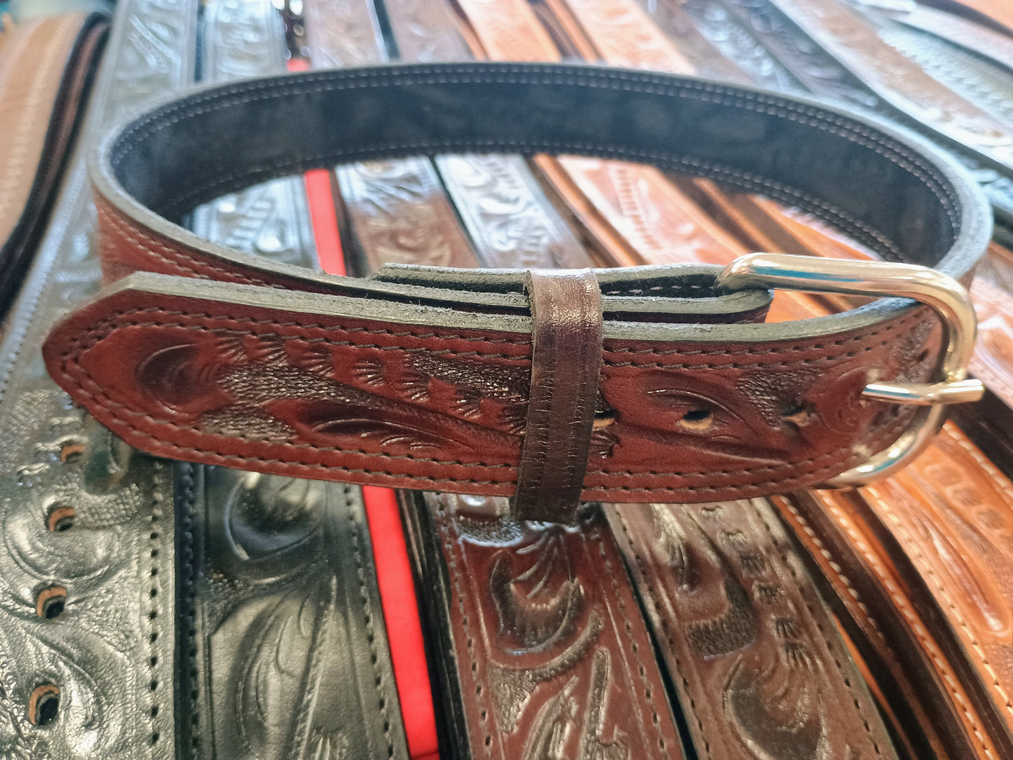 Western Botanical / Leaf Tooled Full Grain Leather Concealed Carry / Western Belt - Classic Black