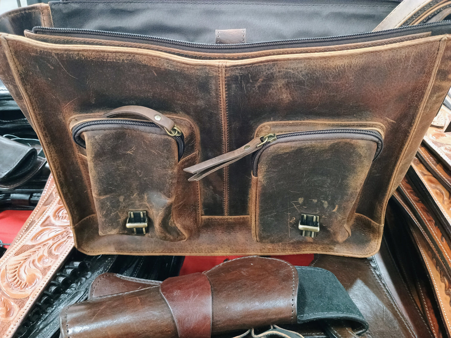 Water Buffalo Leather Laptop Satchel – Heavy-Duty Office Bag with Concealed Carry Pocket
