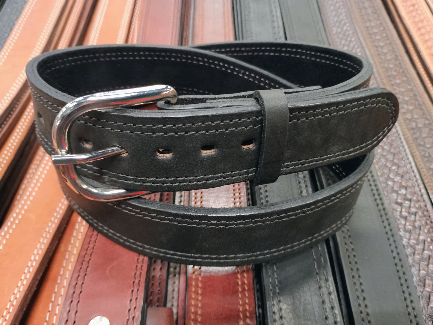 Classic Carry Double Stitch Smooth Full Grain Leather Concealed Carry / Western Belt - Black