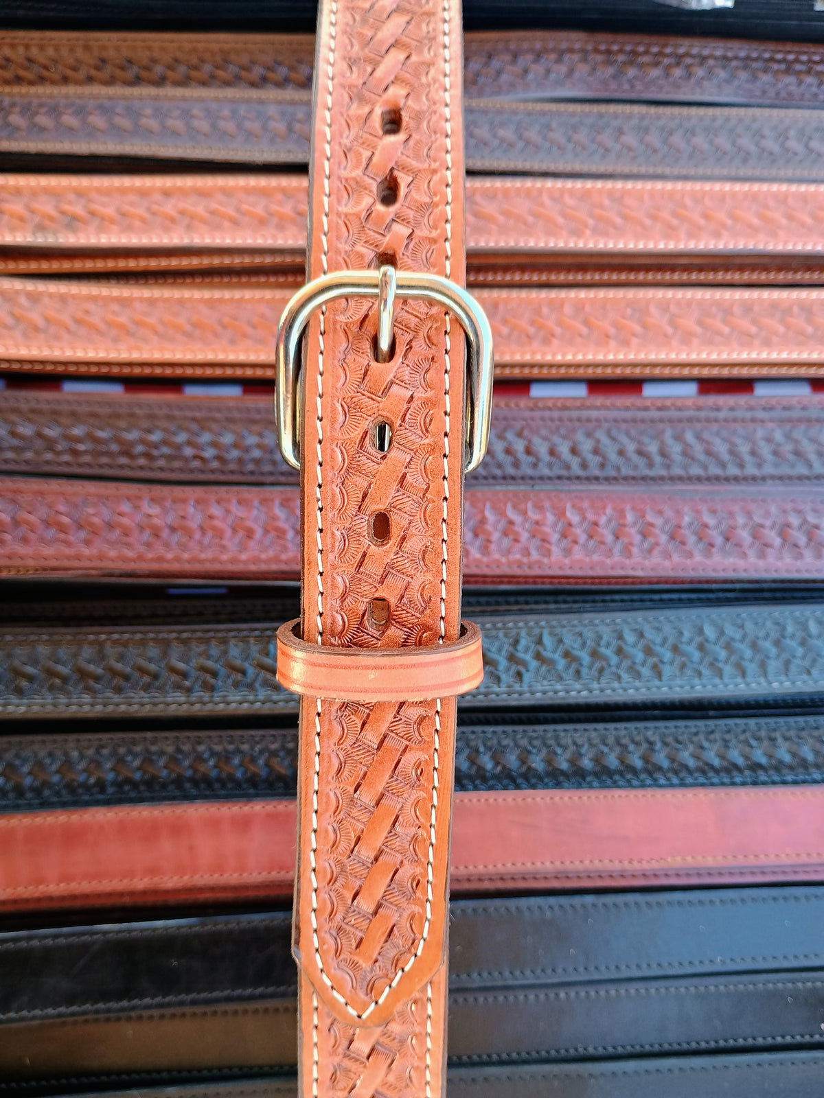 1.25" Classic Western Basket Weave Hand Tooled Full Grain Leather Concealed Carry / Western Belt - Saddle Tan