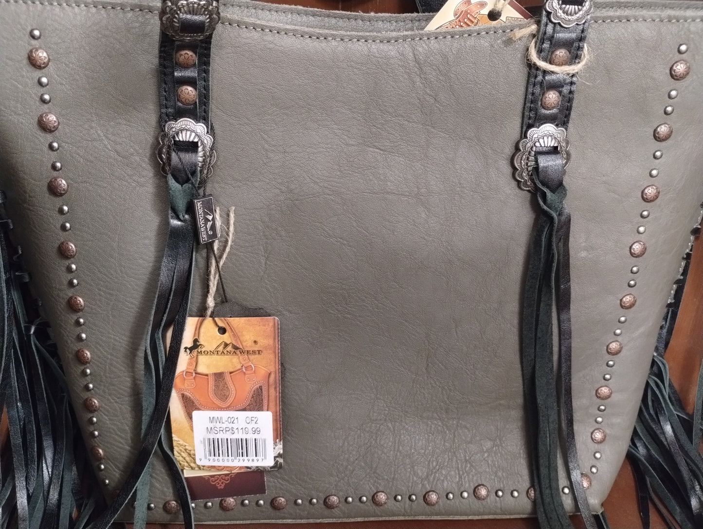 Montana West Grey with Black Fringe MWL-021 CF2 Leather Concealed Carry Purse