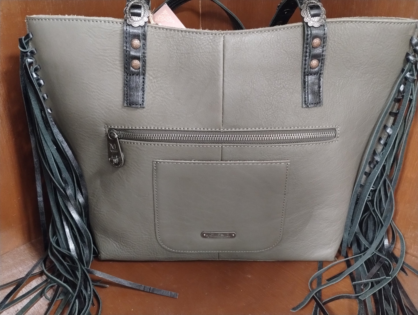 Montana West Grey with Black Fringe MWL-021 CF2 Leather Concealed Carry Purse