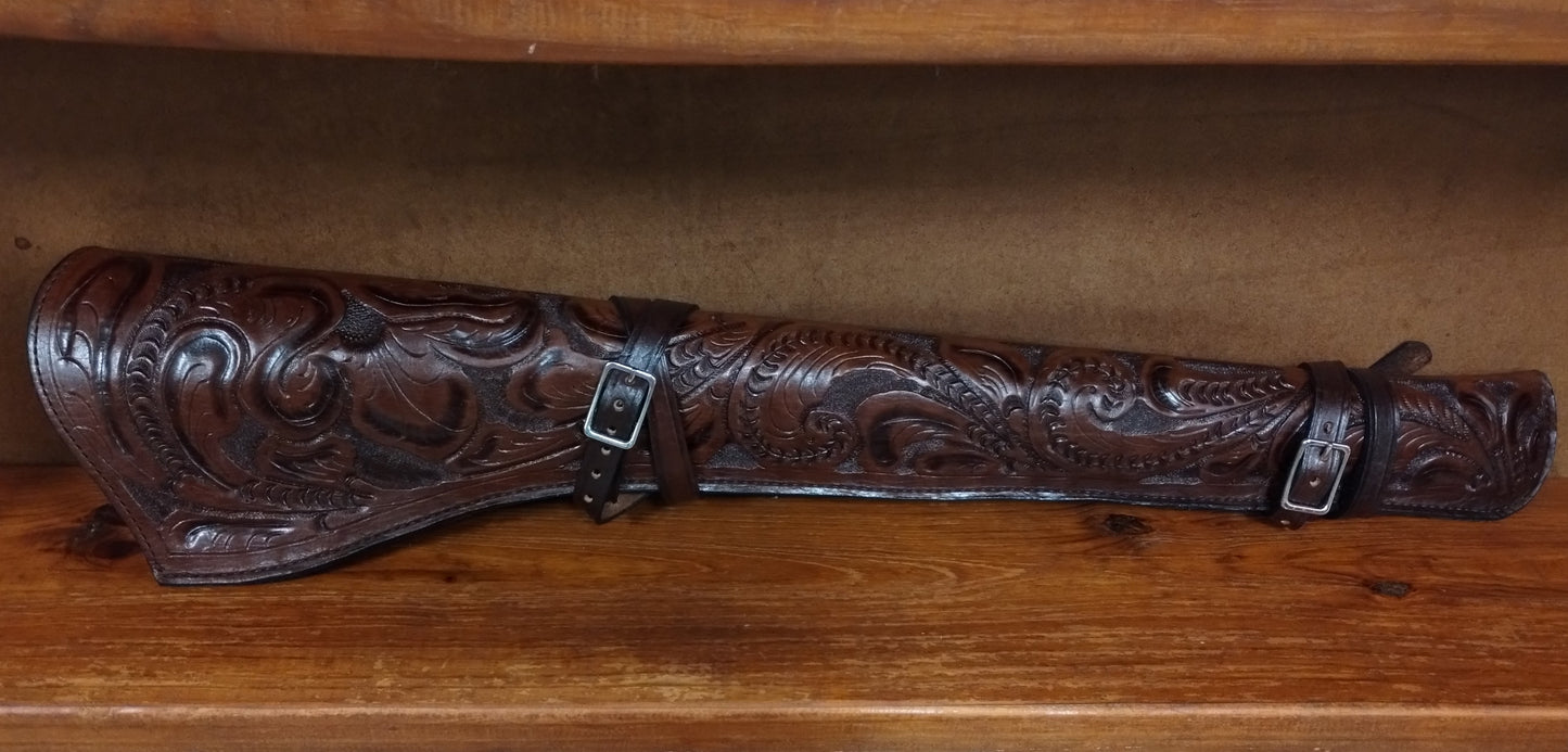 30-30 Lever Action Rifle Scabbard Genuine Full Grain Leather Suede Lining - Tooled Floral