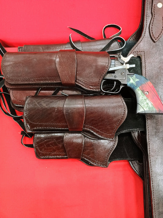 .22 cal LEFT Smooth Plain Brown Desert Gunslinger Western Rig - Cowboy Rig: Full Grain Leather; Suede Lined - LEFT Handed