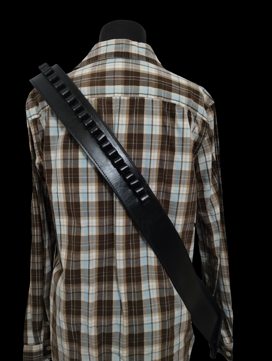 .44 / .45 cal. Black Leather Cross-Body Shoulder Bandolier