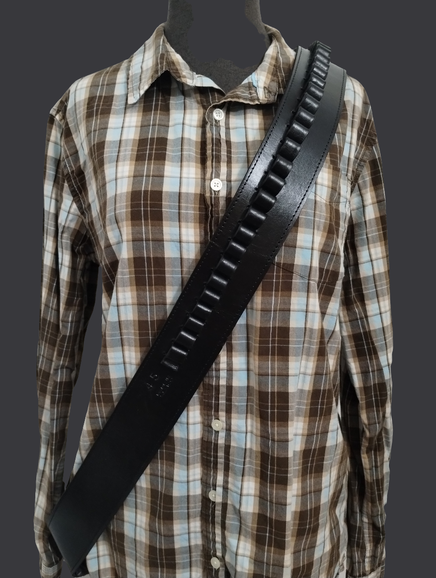 .44 / .45 cal. Black Leather Cross-Body Shoulder Bandolier