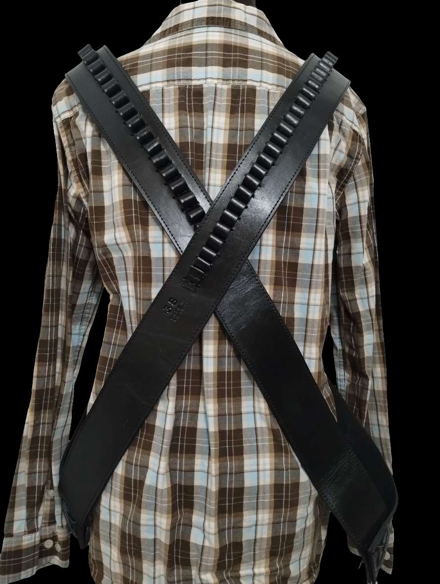 .38/.357 cal. Black Cross-Body Shoulder Bandolier Leather