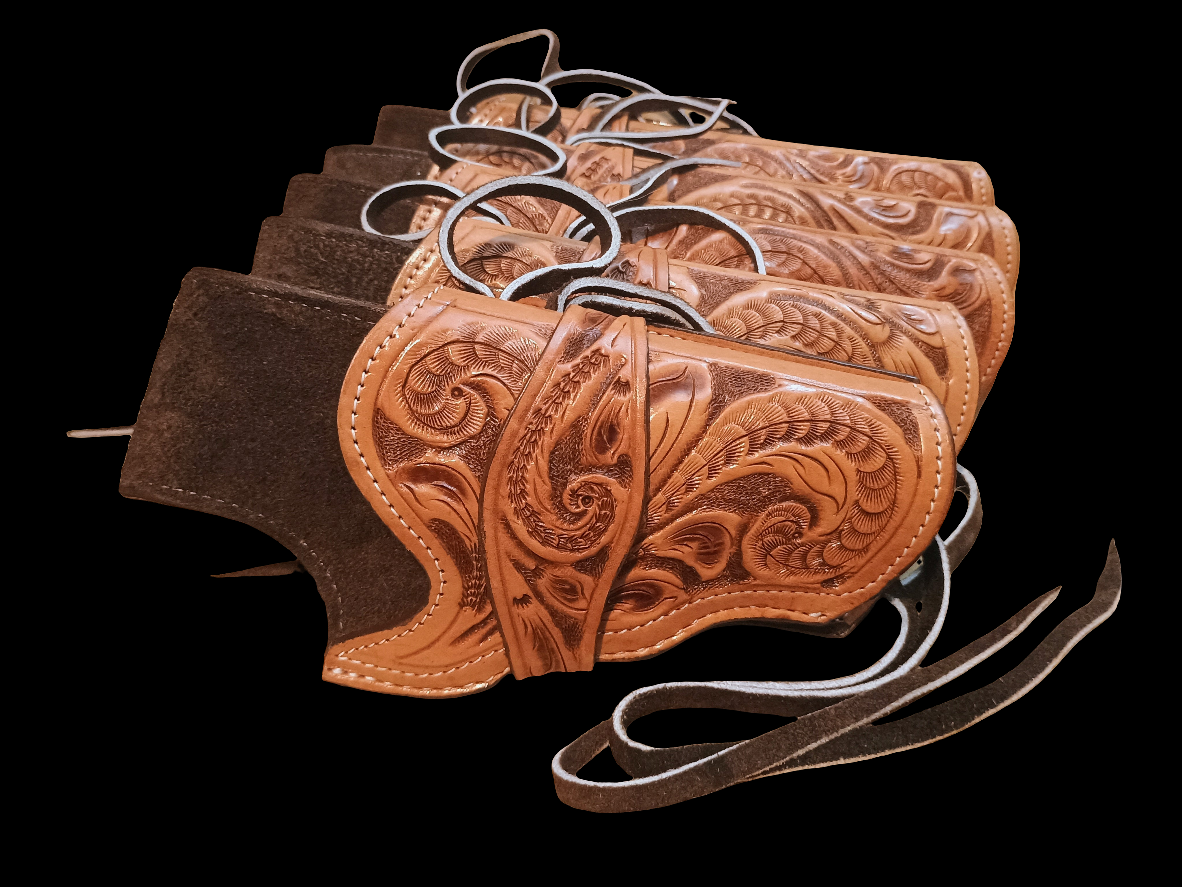 Hand Tooled TAN Leather Drop Leg Revolver Holster – LARGE Judge-Style Cowboy Holster for Ruger, Taurus Judge, S&W Governor | Suede Lined