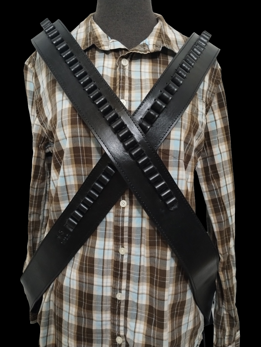 .38/.357 cal. Black Cross-Body Shoulder Bandolier Leather