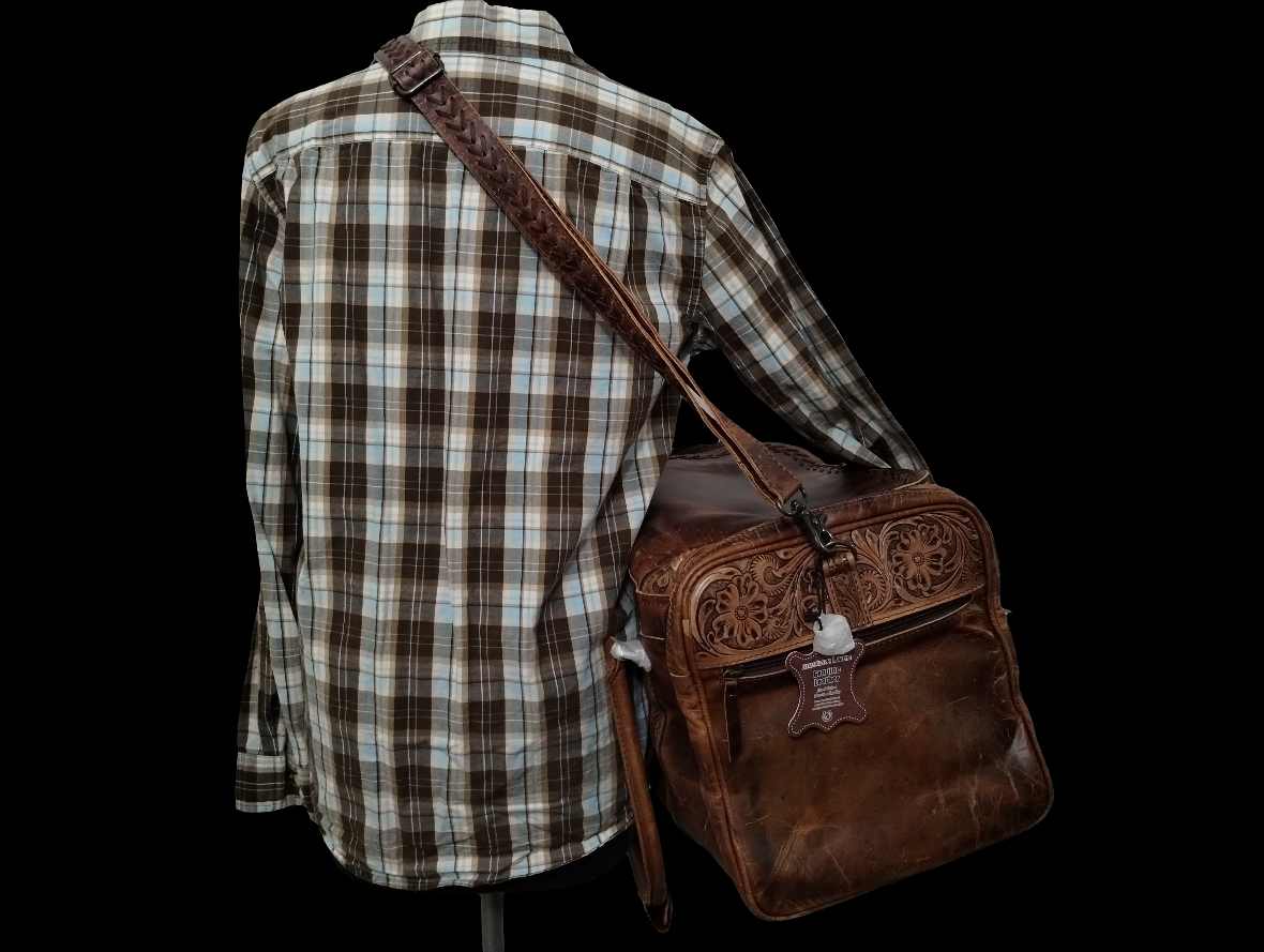 Vintage-Look Distressed Waxed Brown Leather: Plain, Tooled, and Laced/Woven Premium Adventure Duffle Bag - Large