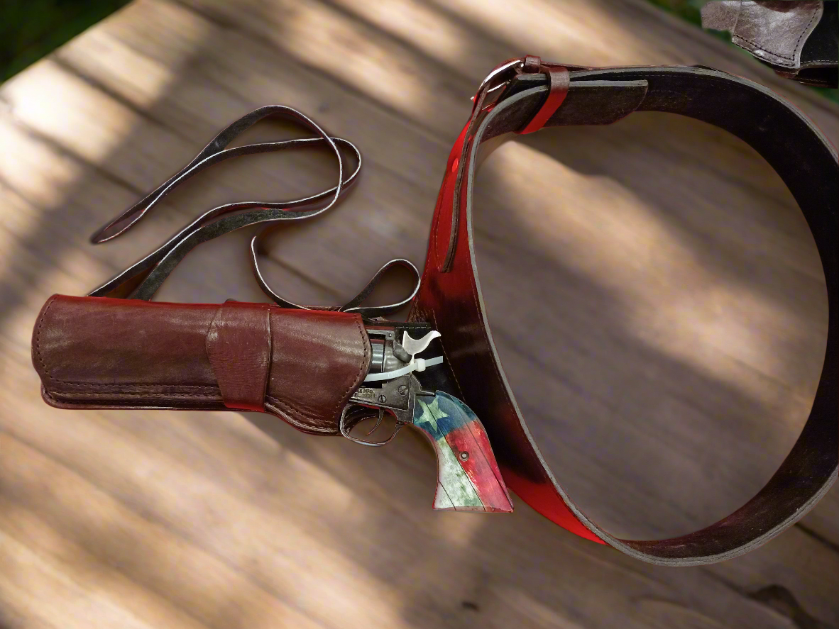 .22 cal LEFT Smooth Plain Brown Desert Gunslinger Western Rig - Cowboy Rig: Full Grain Leather; Suede Lined - LEFT Handed