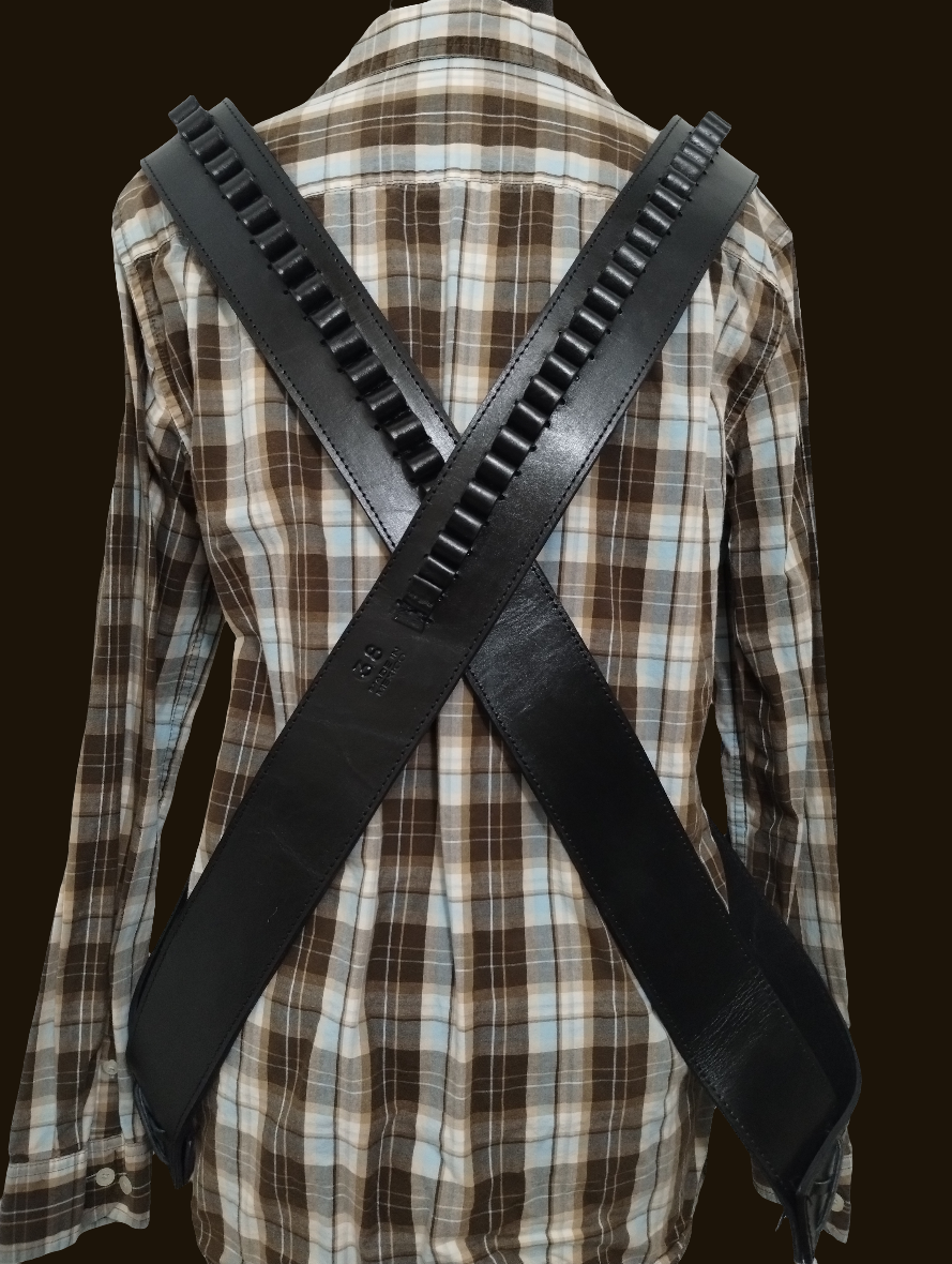 .44 / .45 cal. Black Leather Cross-Body Shoulder Bandolier