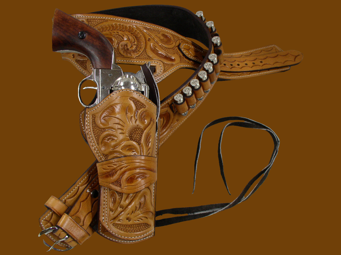 44/45 caliber Desert Gunslinger Pistol Cowboy Fast Draw Rig Gun Holster Belt Genuine Leather Ruger Colt Uberti