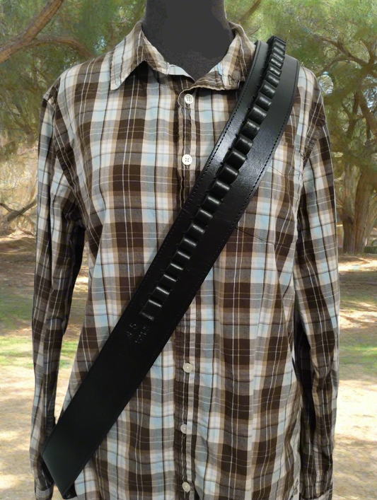 .44 / .45 cal. Black Leather Cross-Body Shoulder Bandolier