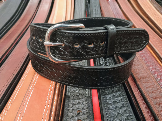 Classic Western Basket Weave Hand Tooled Full Grain Leather Concealed Carry / Western Belt - Black