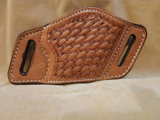 Saddle Tan Basketweave - Premium Full Grain Hand Tooled Leather Belt Slide Holster – Suede Lined OWB Sizes for Semi-Autos & Revolvers