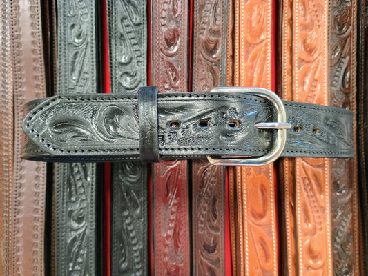 Western Botanical / Leaf Tooled Full Grain Leather Concealed Carry / Western Belt - Classic Black