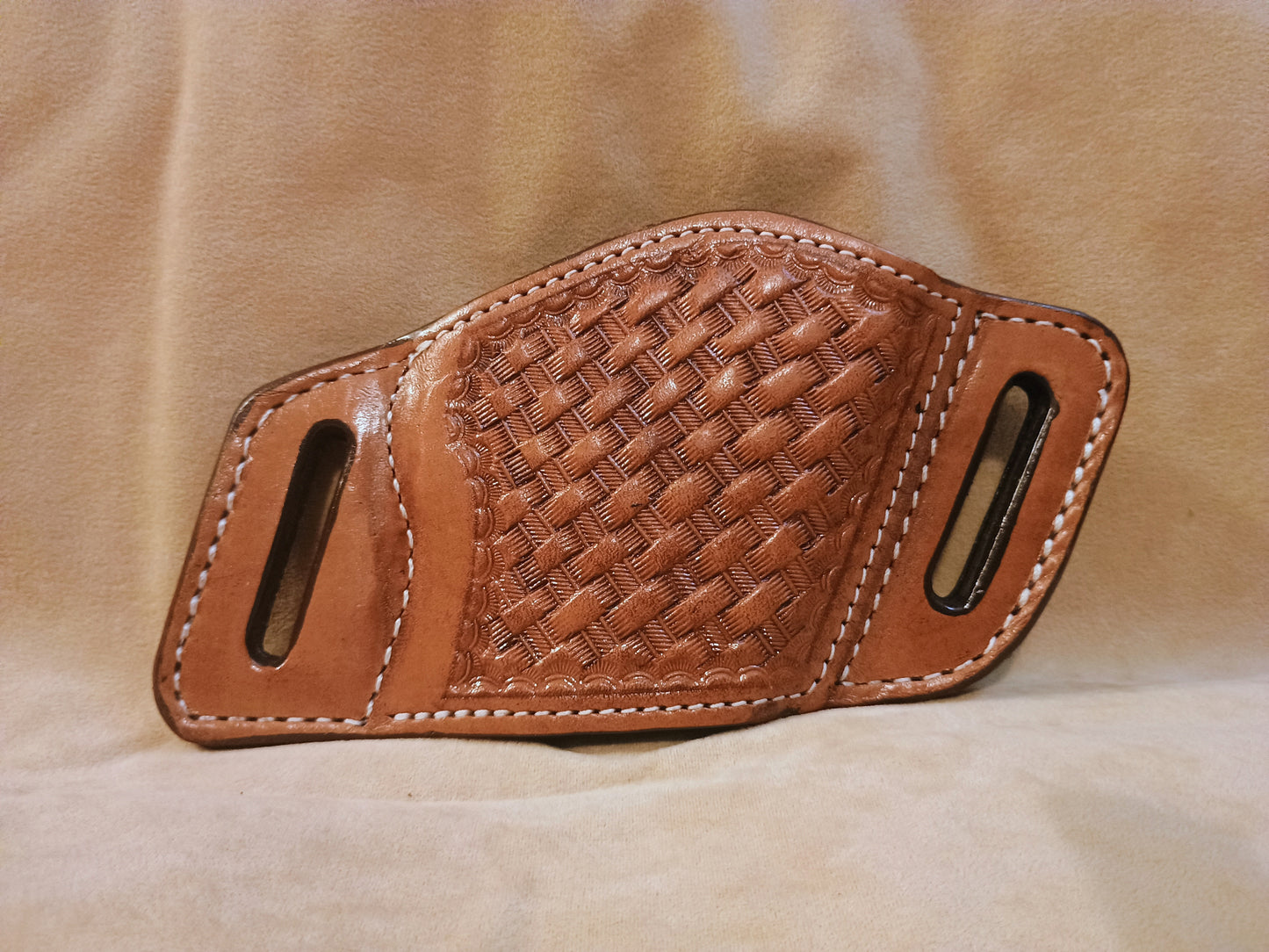 Saddle Tan Basketweave - Premium Full Grain Hand Tooled Leather Belt Slide Holster – Suede Lined OWB Sizes for Semi-Autos & Revolvers