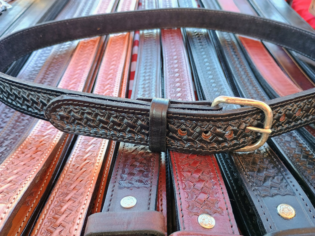 1.25" Classic Western Basket Weave Hand Tooled Full Grain Leather Concealed Carry / Western Belt - Black