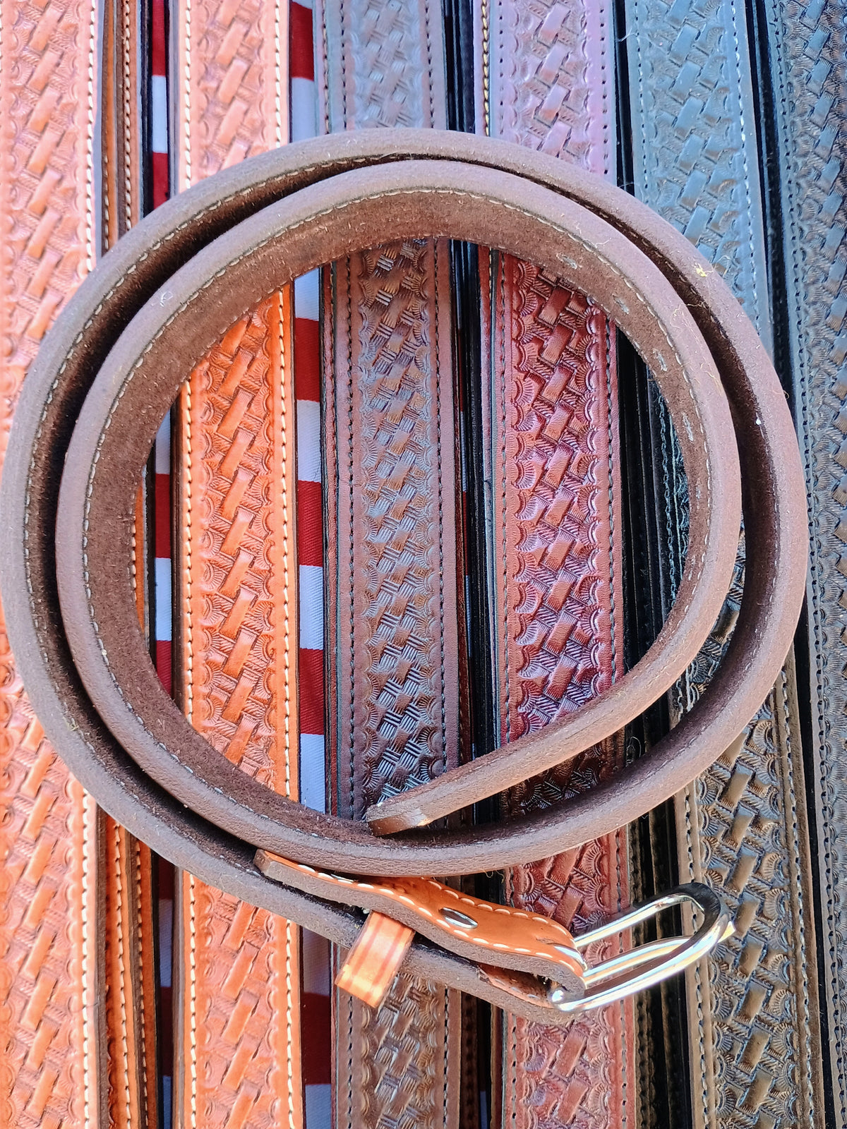1.25" Classic Western Basket Weave Hand Tooled Full Grain Leather Concealed Carry / Western Belt - Saddle Tan