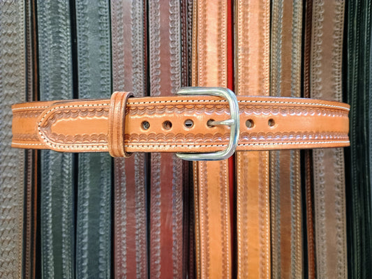 Western Border-Tooled Full Grain Leather Concealed Carry / Western Belt - Tan