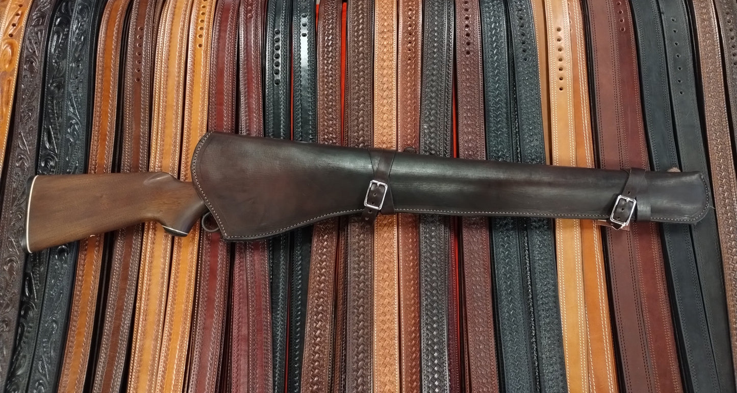 30-30 Smooth Plain Rifle Scabbard - Genuine Full Grain Leather: Suede Lining