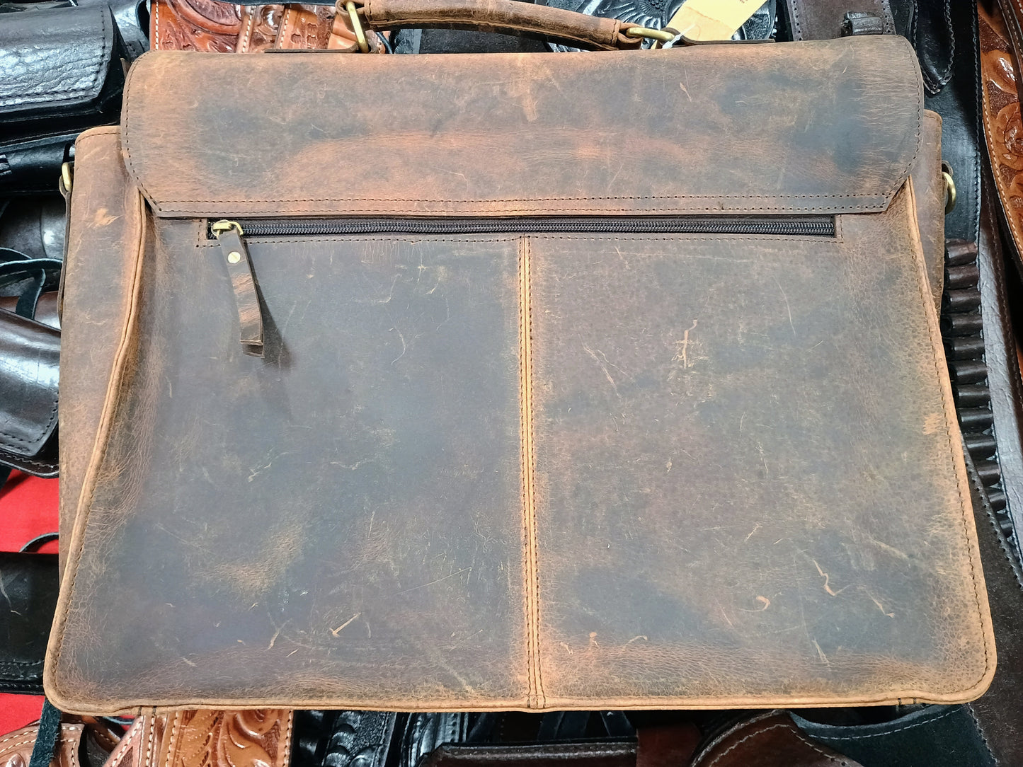 Water Buffalo Leather Laptop Satchel – Heavy-Duty Office Bag with Concealed Carry Pocket