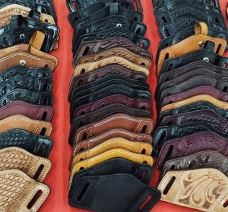 Saddle Tan Basketweave - Premium Full Grain Hand Tooled Leather Belt Slide Holster – Suede Lined OWB Sizes for Semi-Autos & Revolvers