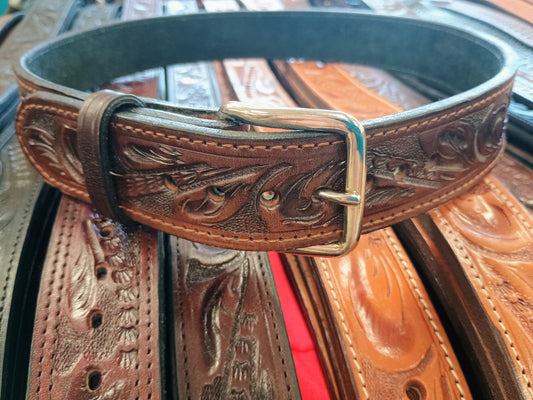 Western Botanical / Leaf Tooled Full Grain Leather Concealed Carry / Western Belt - Tobacco Brown