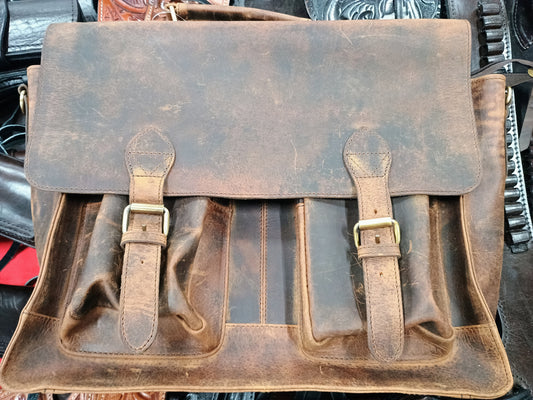 Water Buffalo Leather Laptop Satchel – Heavy-Duty Office Bag with Concealed Carry Pocket