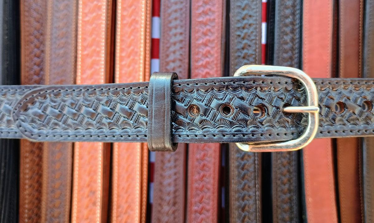 1.25" Classic Western Basket Weave Hand Tooled Full Grain Leather Concealed Carry / Western Belt - Black