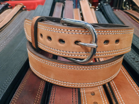 Classic Carry Double Stitch Smooth Full Grain Leather Concealed Carry / Western Belt - Saddle Tan
