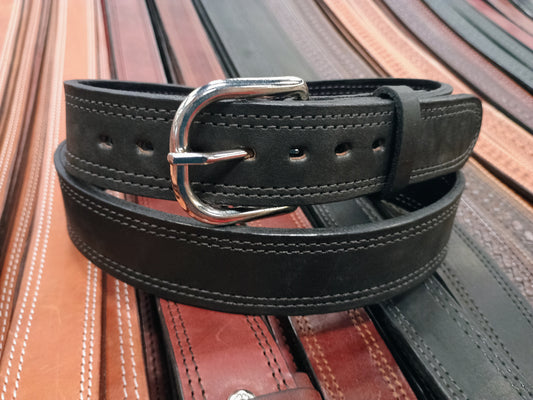 Classic Carry Double Stitch Smooth Full Grain Leather Concealed Carry / Western Belt - Black
