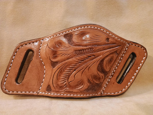 Saddle Tan Western Botanical Leaf Hand Tooled Premium Full Grain Leather Belt Slide Holster – Suede Lined OWB Sizes for Semi-Autos and Revolvers