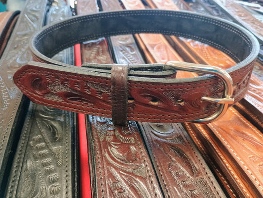 Western Botanical / Leaf Tooled Full Grain Leather Concealed Carry / Western Belt - Cordova Wine