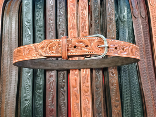 Western Botanical / Leaf Tooled Full Grain Leather Concealed Carry / Western Belt - Tan