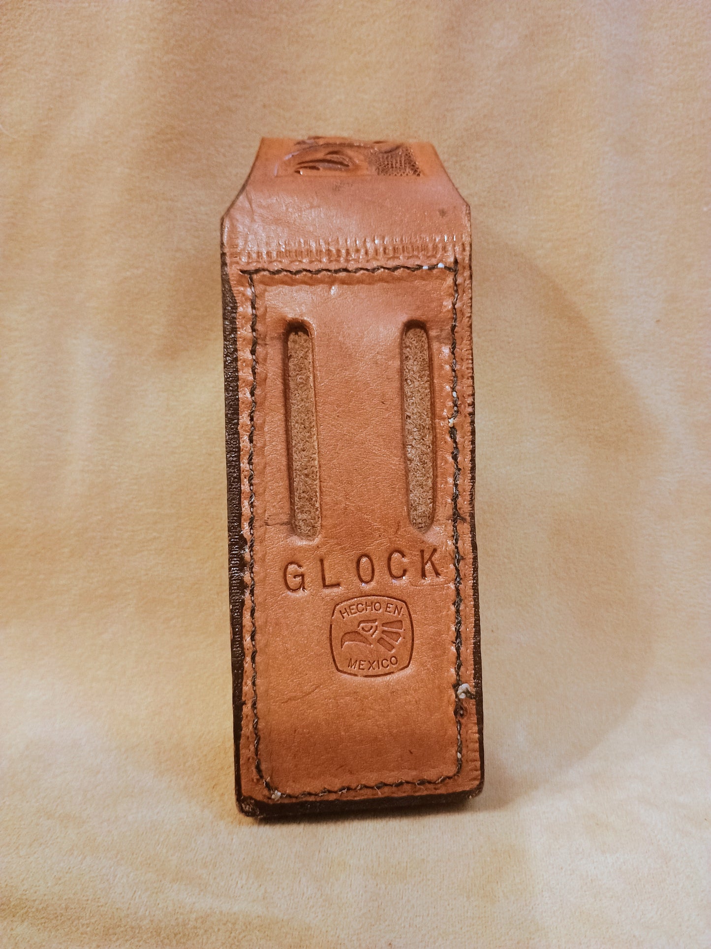 Handcrafted Full Grain Leather Double Stack Single Magazine Pouch – Western Botanical Leaf Tooled Closed Top with Snap Closure